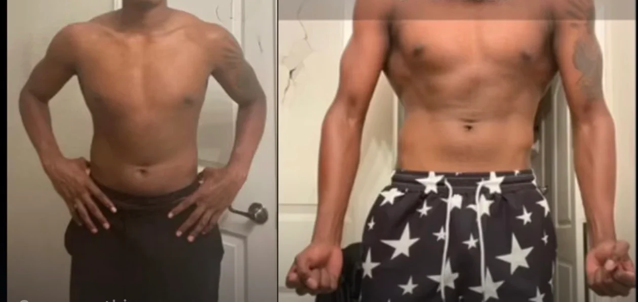 Client transformation showing changes in physique and definition