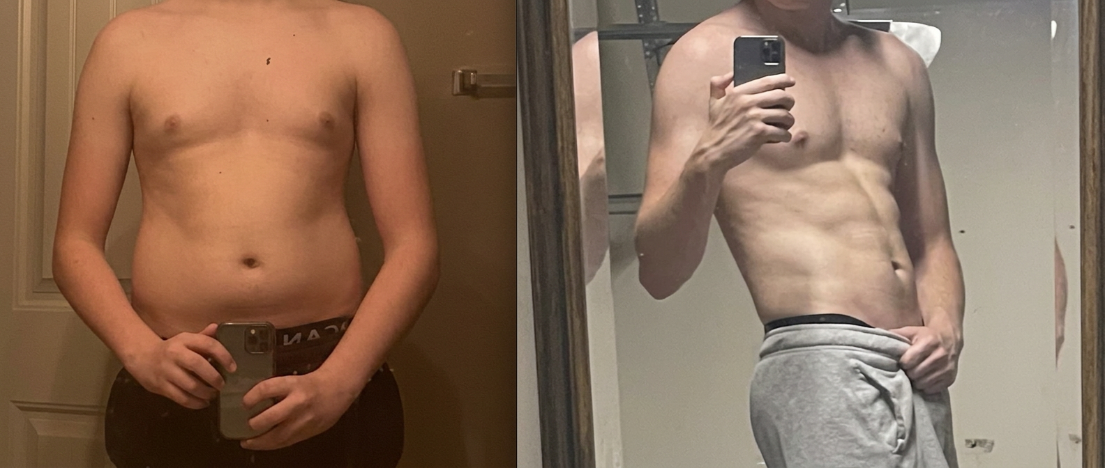 Client transformation: before and after losing fat and revealing abs